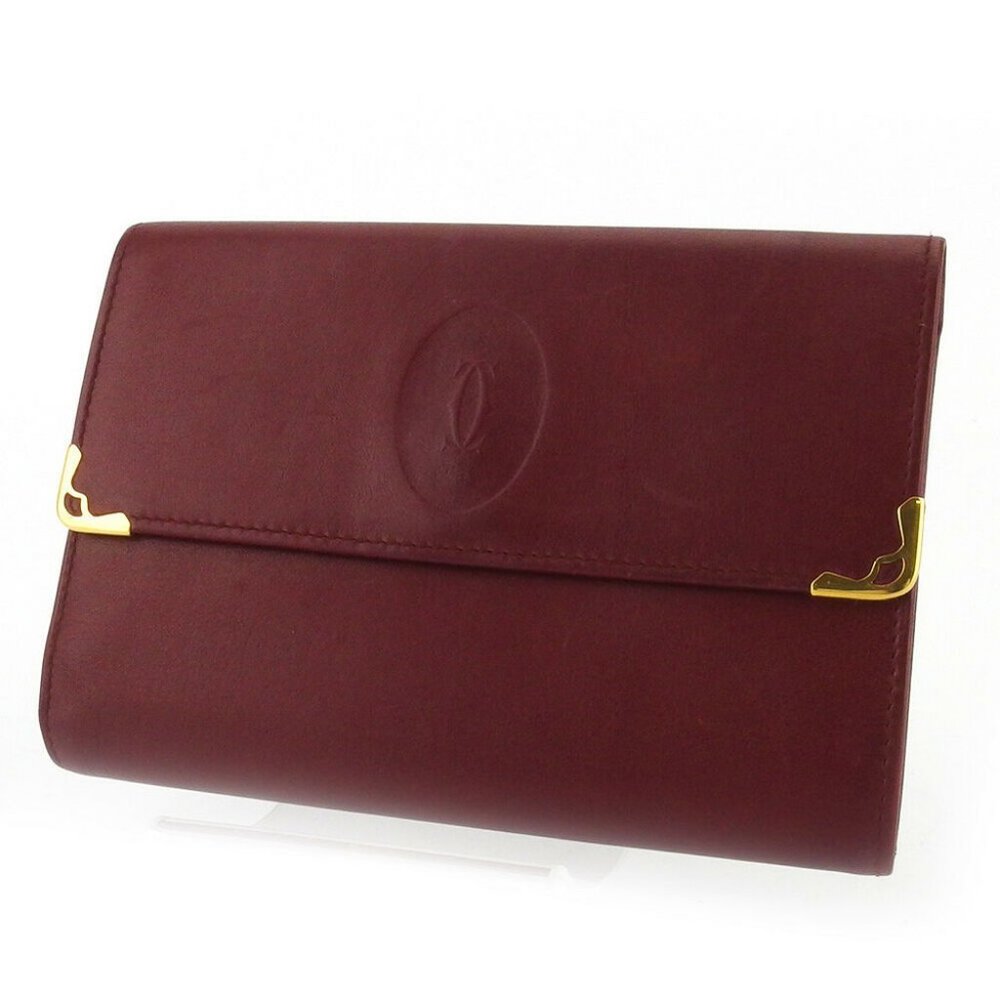 Cartier tri-fold wallet mast line Bordeaux leather Authentic used